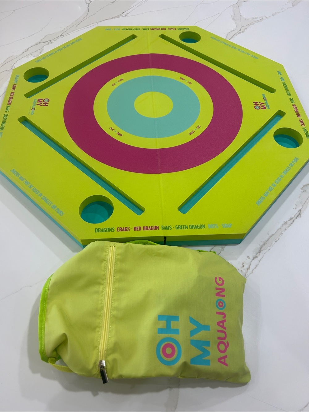 Oh My Aquajong Neon Lime Swim floating mat with Packable Pouch - Picture 2 of 5